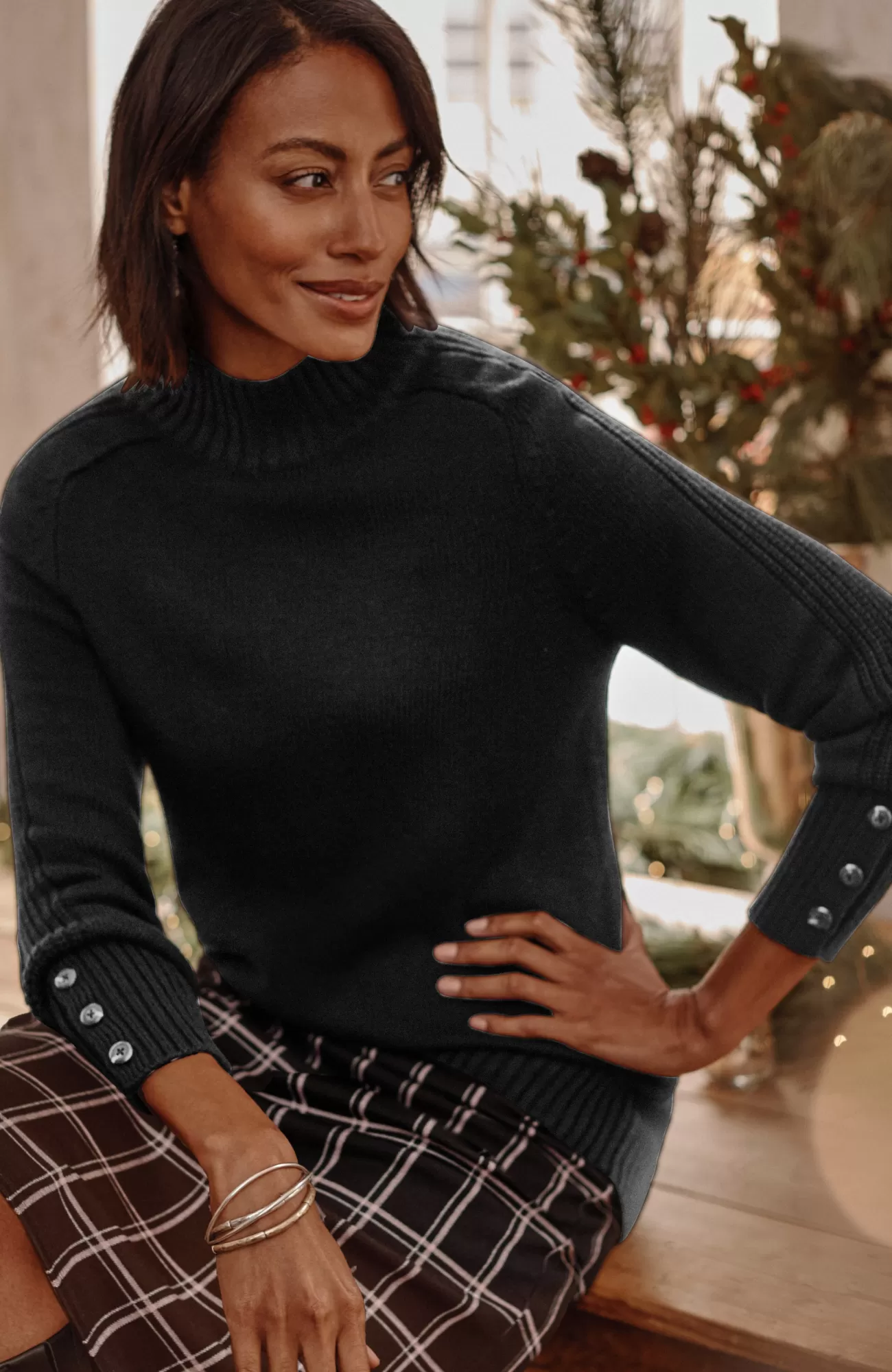 J.Jill Wearever Button-Cuffed Sweater Black Best