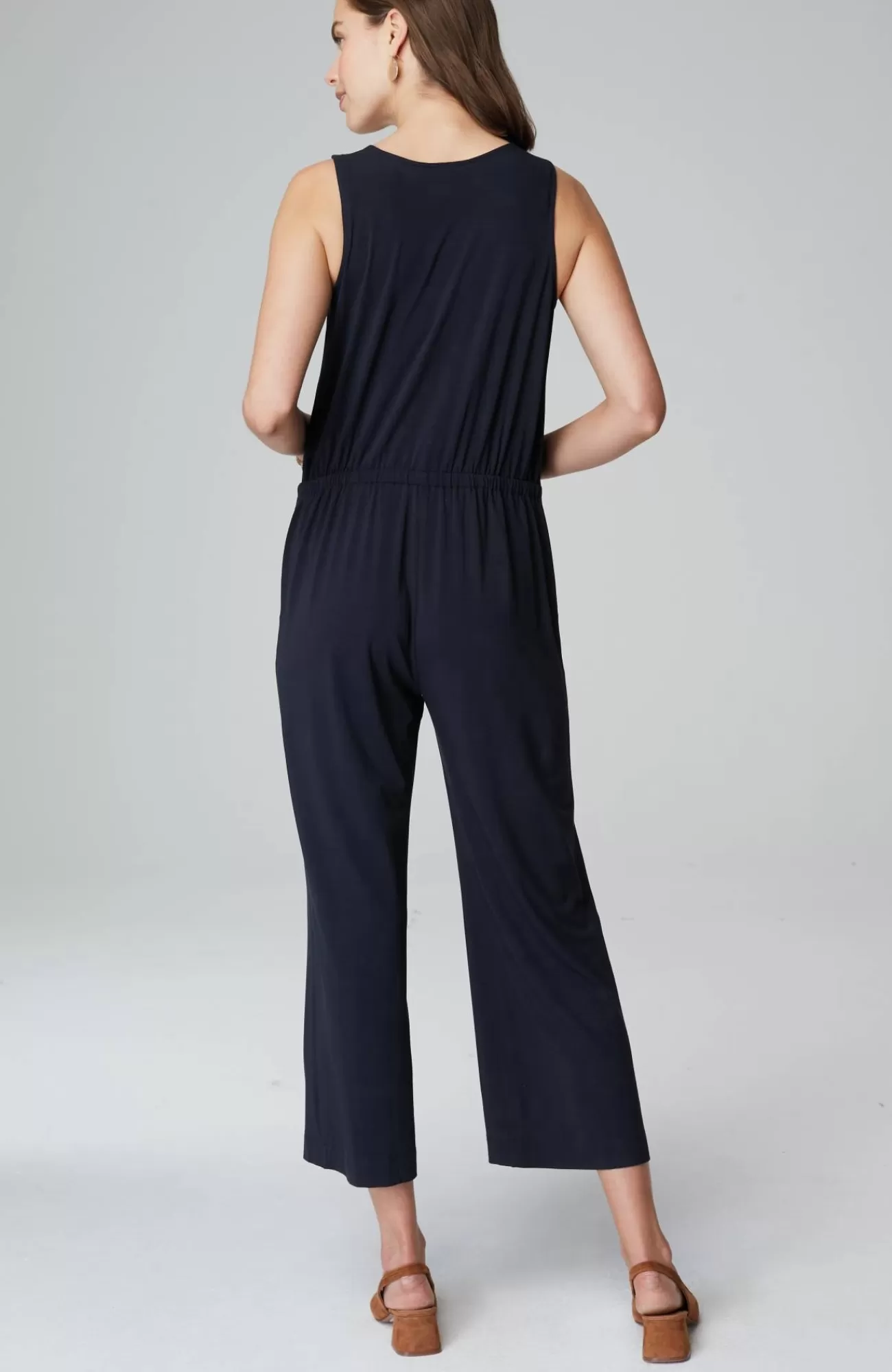 J.Jill Wearever Button-Front Jumpsuit Navy Blue Sale