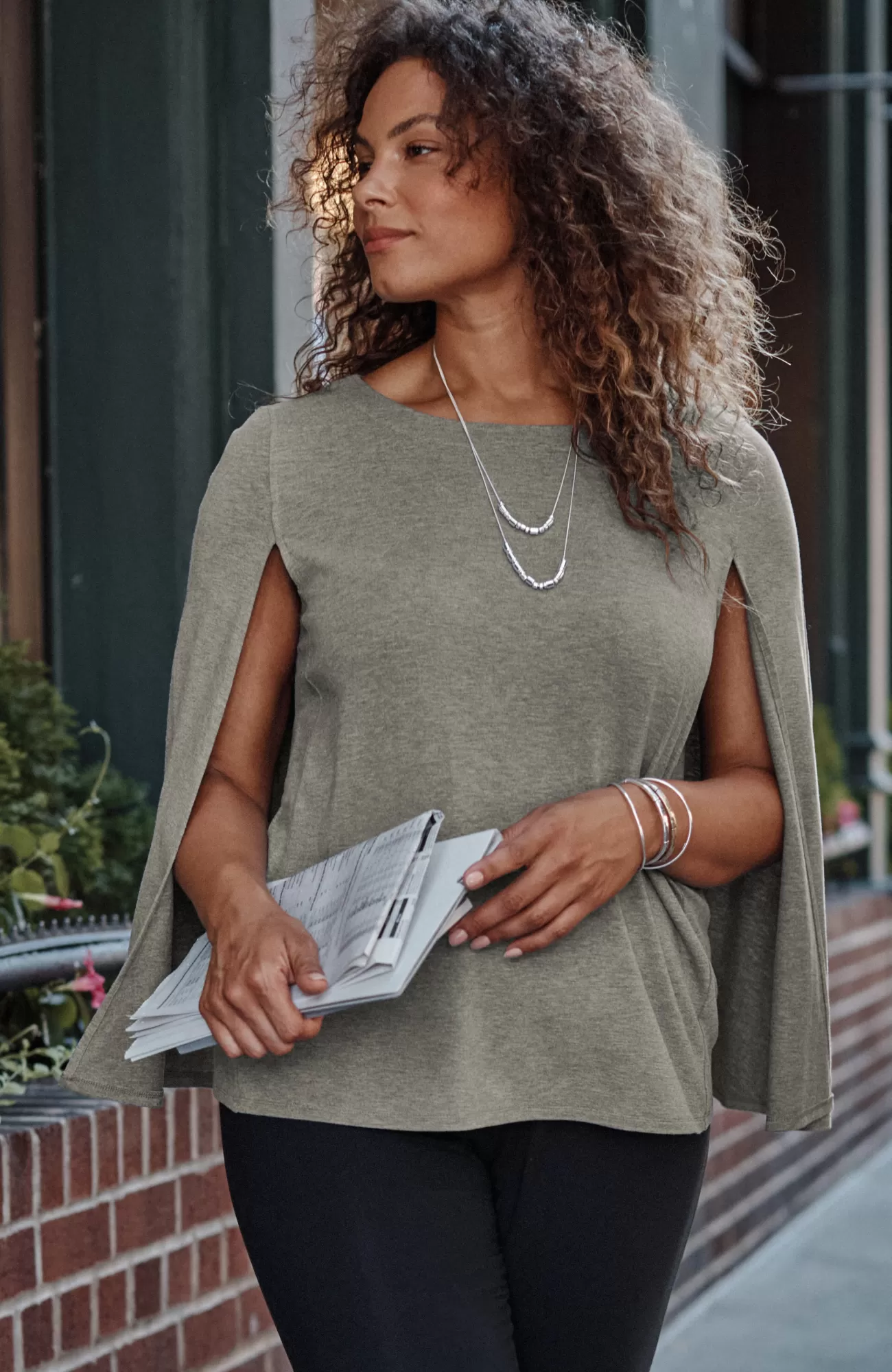 J.Jill Wearever Cape Top Dark Grey Heather Best