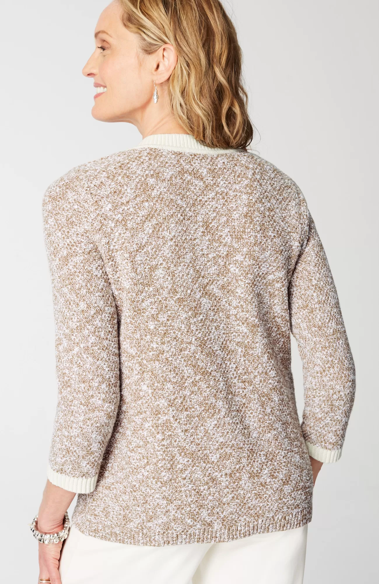 J.Jill Wearever Contrast-Trimmed Sweater-Jacket Camel/porcelain Sale