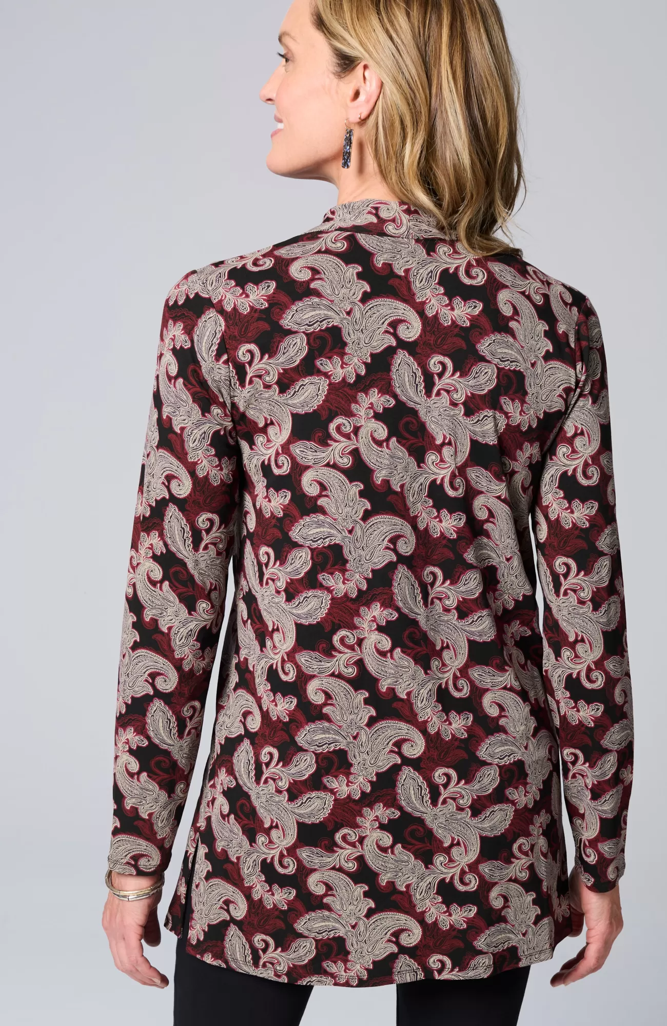 J.Jill Wearever Crossover V-Neck Tunic Black Illuminated Paisley Discount