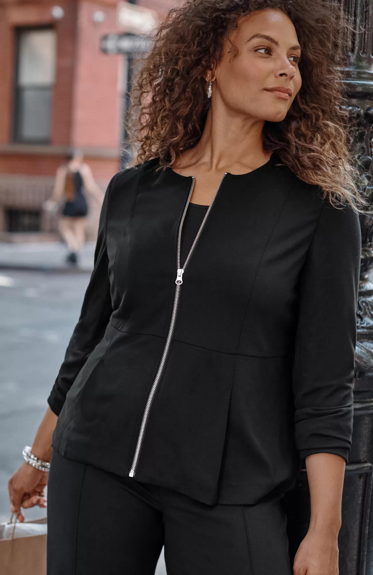 J.Jill Wearever Double-Face Jersey Zip Jacket Black Sale