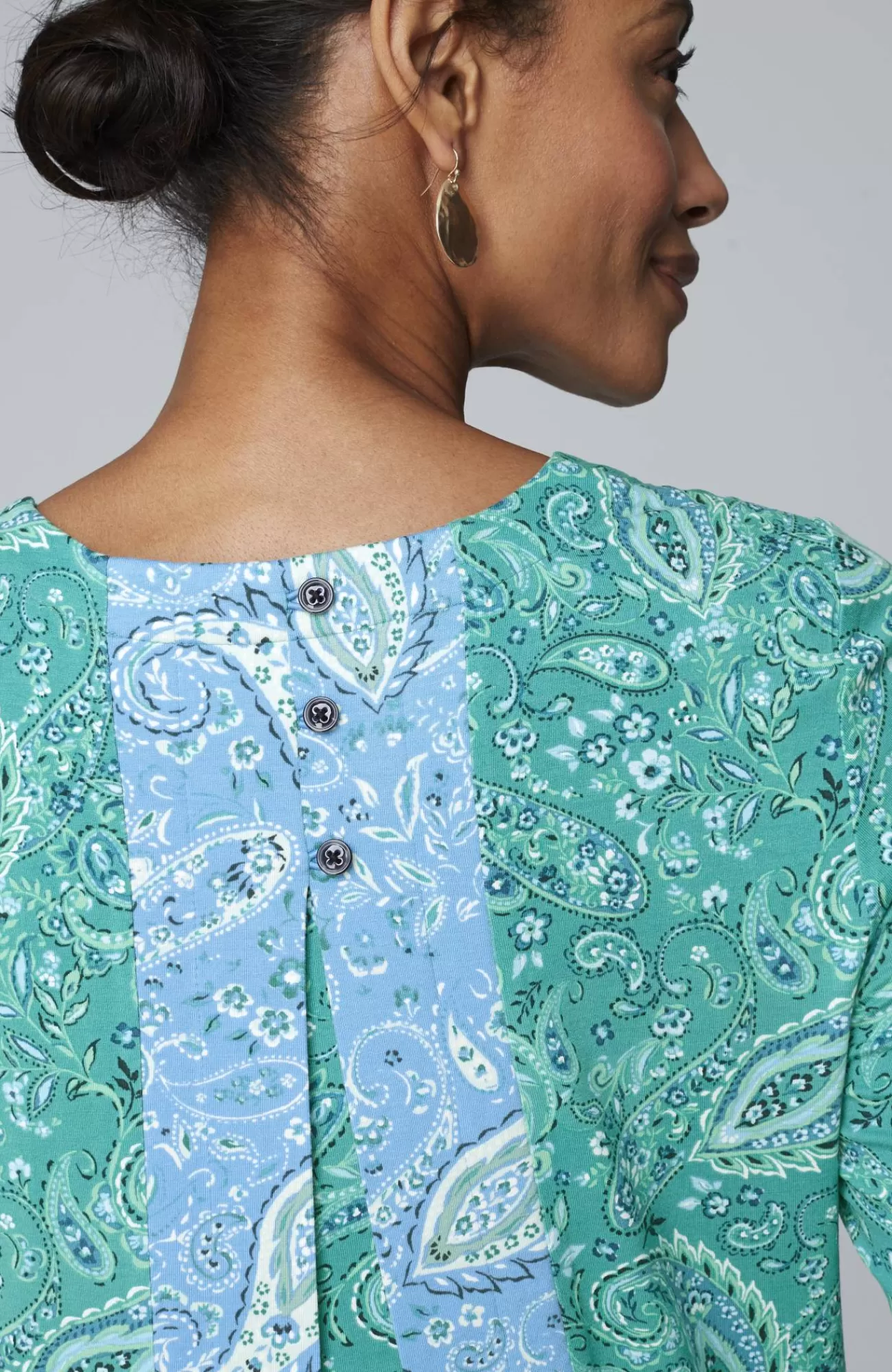 wearever_mixedprint_buttonback_top_2-1.webp J.Jill Wearever Mixed-Print Button-Back Top Teal Green Paisley Flourish Mix New