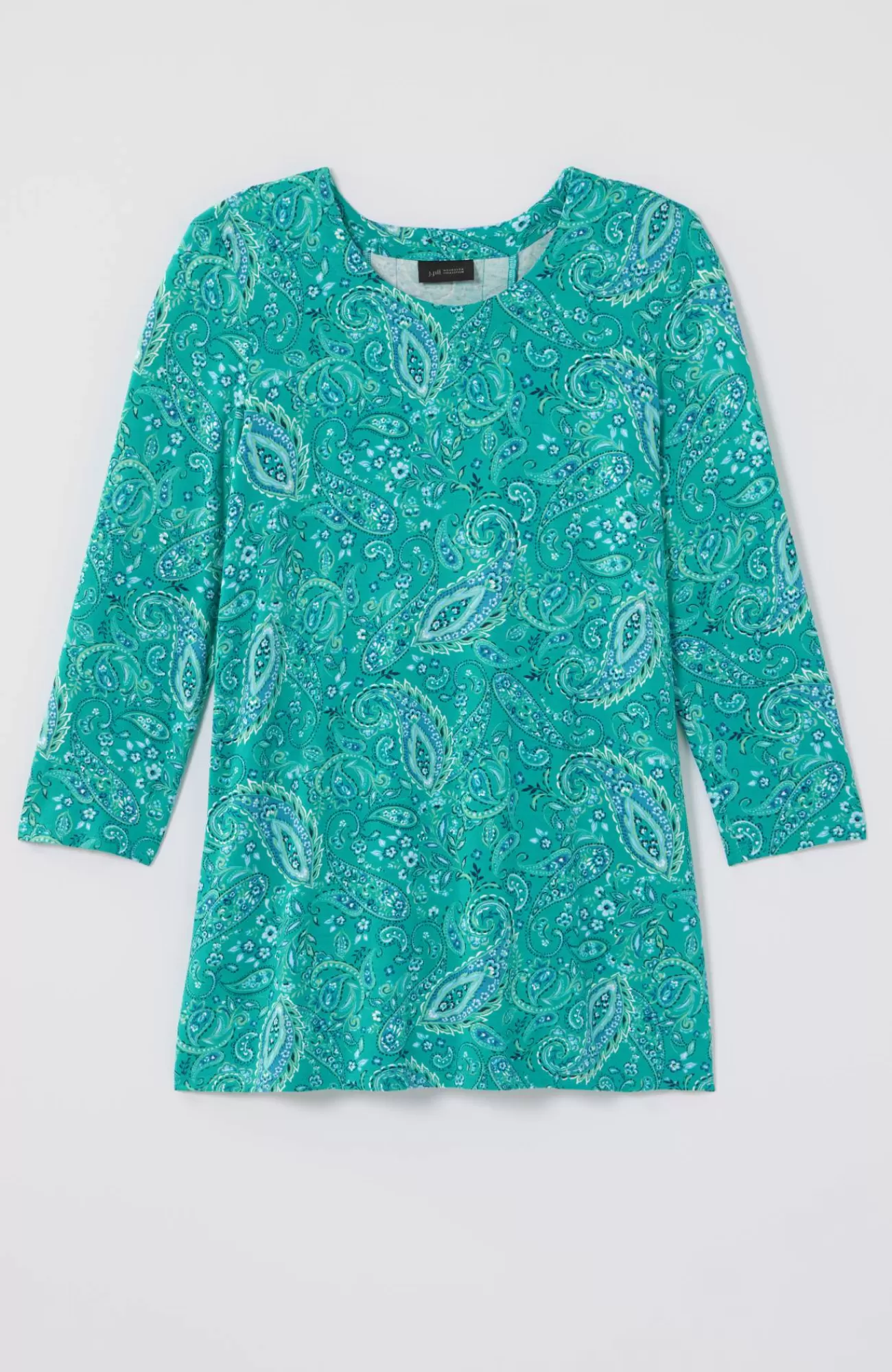 wearever_mixedprint_buttonback_top_3-1.webp J.Jill Wearever Mixed-Print Button-Back Top Teal Green Paisley Flourish Mix New