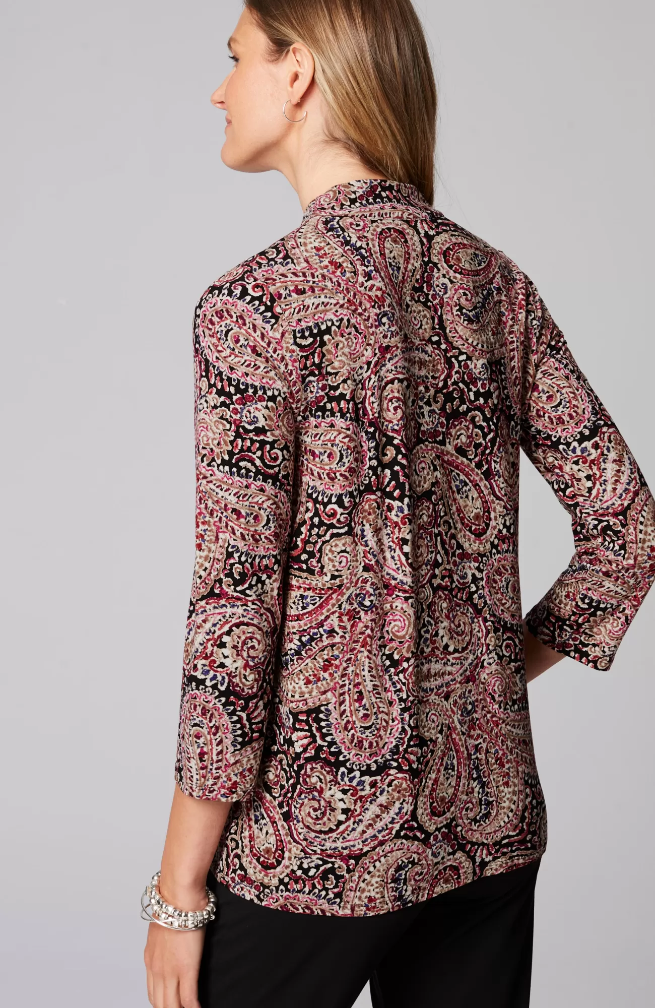J.Jill Wearever Princess-Seamed Top Black Small Blurred Paisley Best
