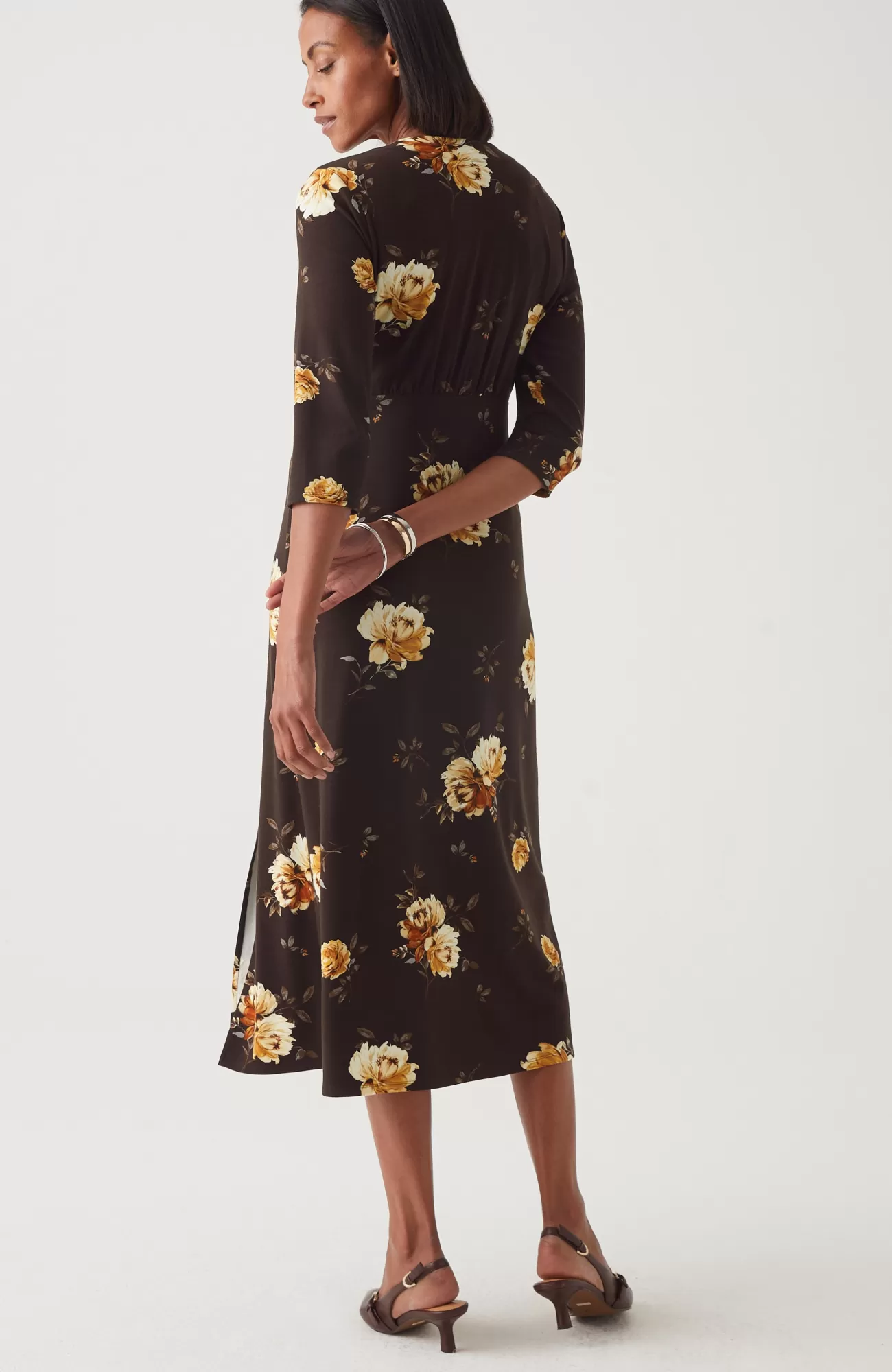 J.Jill Wearever Rural Roses Surplice Dress Espresso Autumnal Roses Cheap