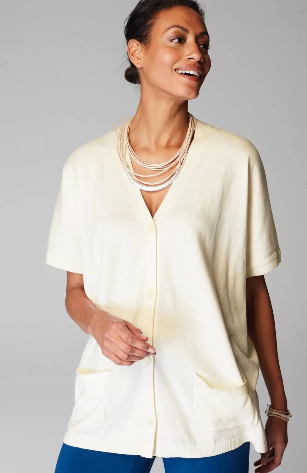J.Jill Wearever Short Dolman-Sleeve Cardi Cream Fashion