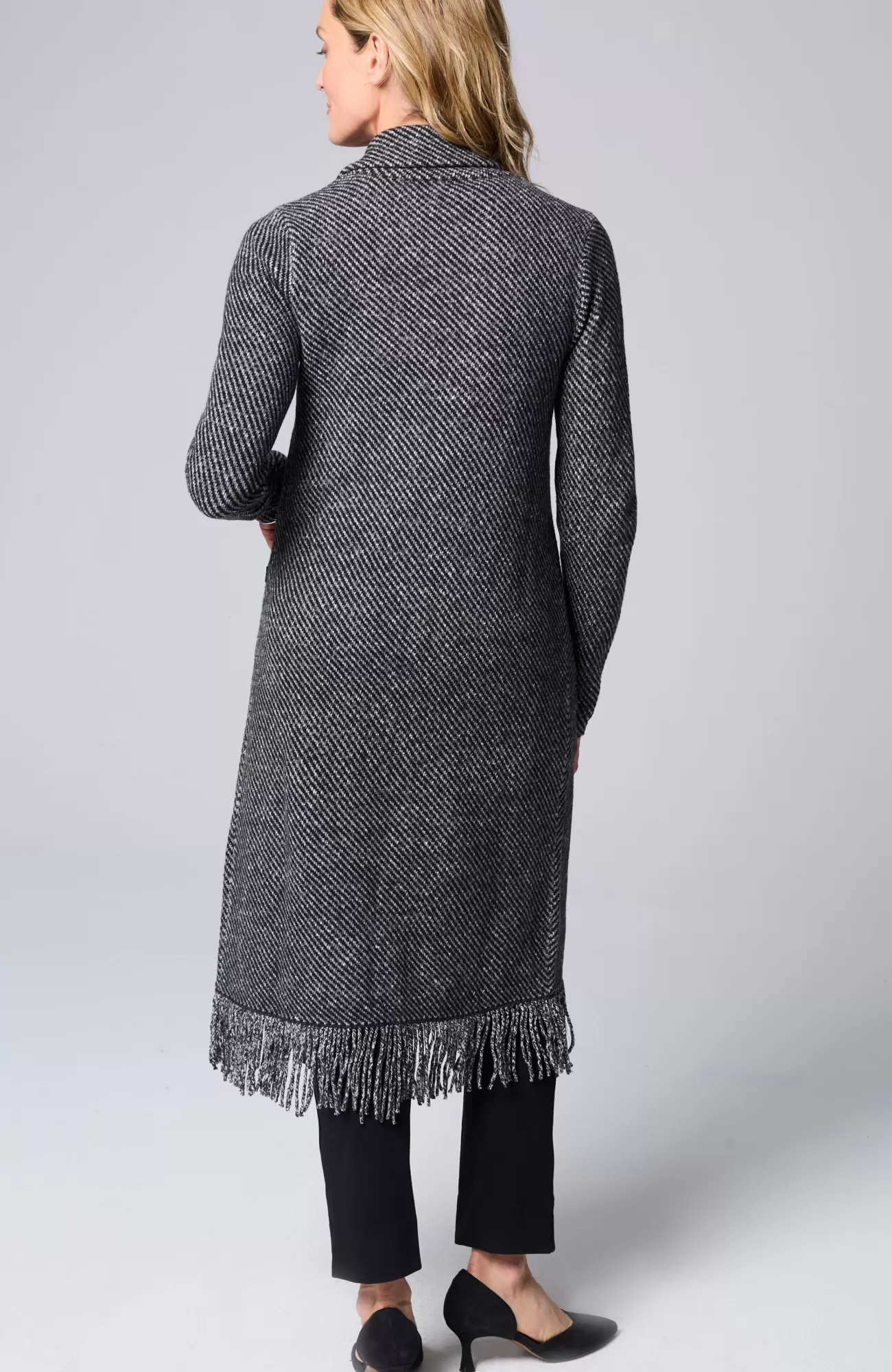 J.Jill Wearever Tweed Fringed Topper Black Multi Shop