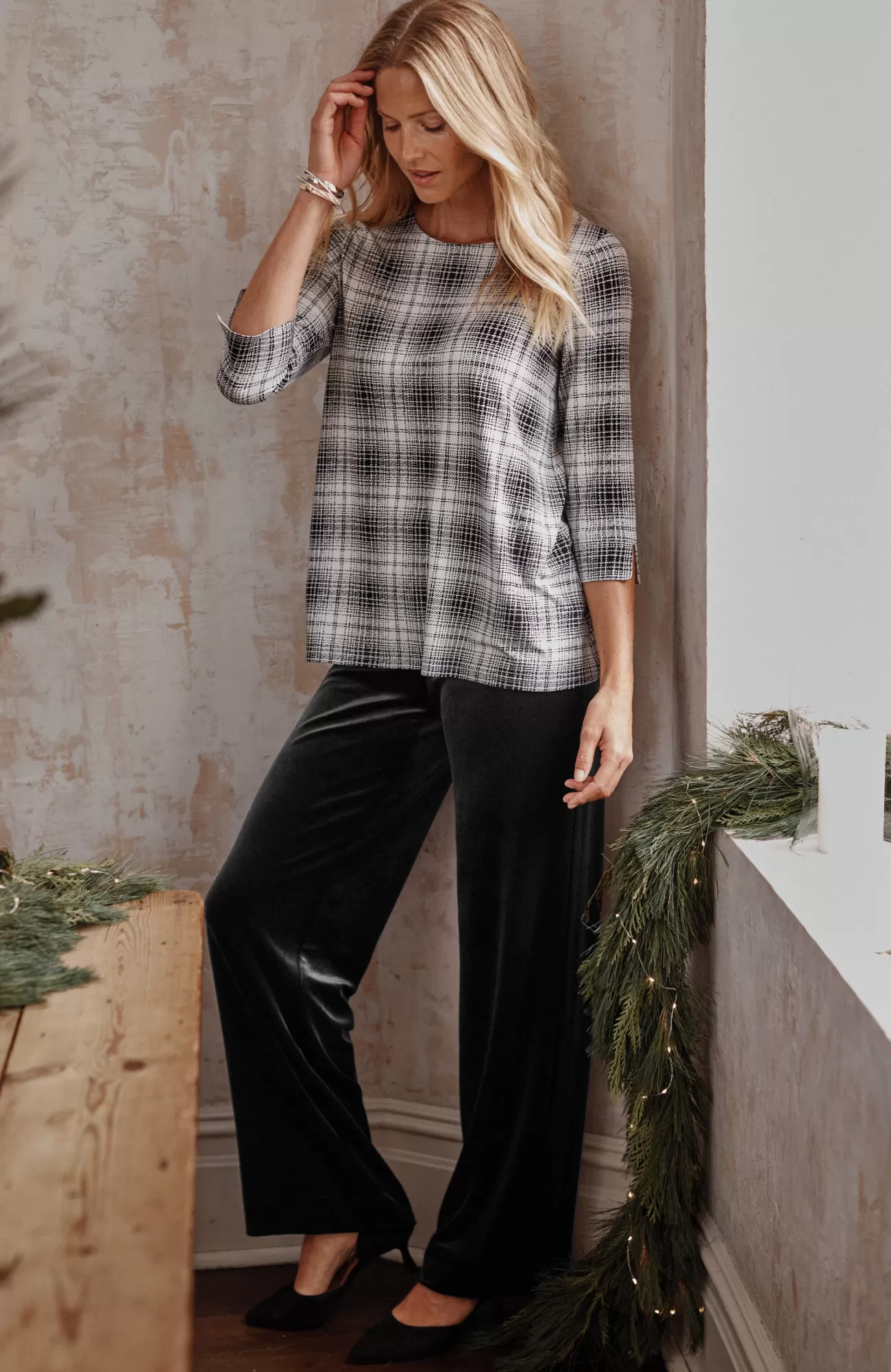 J.Jill Wearever Velvet-Knit Straight-Leg Trousers Black Flash Sale